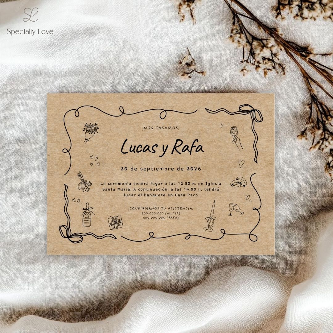 Invitación de boda imprimible kraft horizon